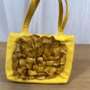 Paolo Masi Top Handle Bag Womens Small Yellow Canvas Leather Flower Purse Italy